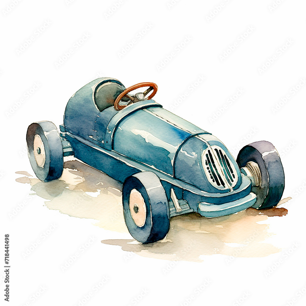 Bonita ilustración de un coche de juguete antiguo azul