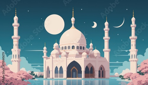 mosque at sunset or illustration of an icon, set of icons for design mosque, mosque Islamic Ramadhan, elements mosque muslim 