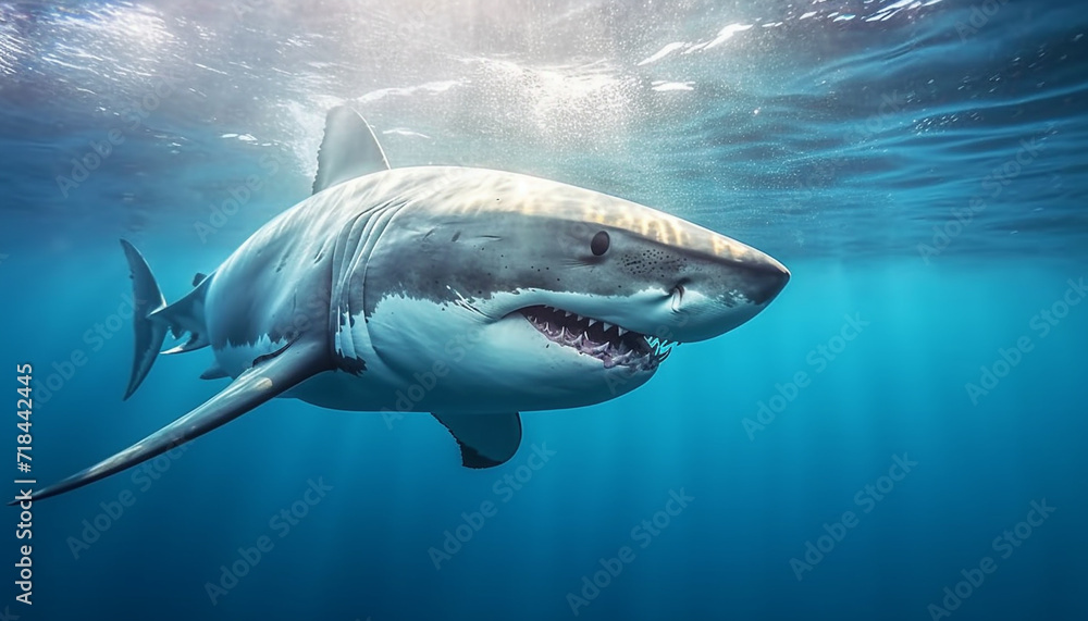 Naklejka premium Majestic underwater nature large fish, blue illustration, danger, animals in the wild generated by AI