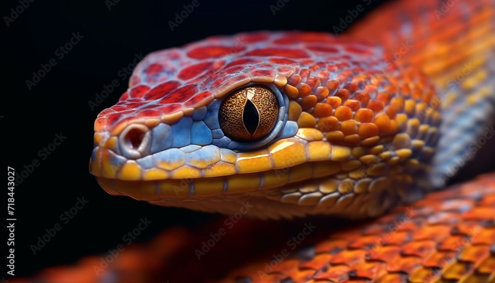 A yellow viper dangerous spiral scales in tropical rainforest generated by AI A yellow viper dangerous spiral scales in tropical rainforest generated by AI