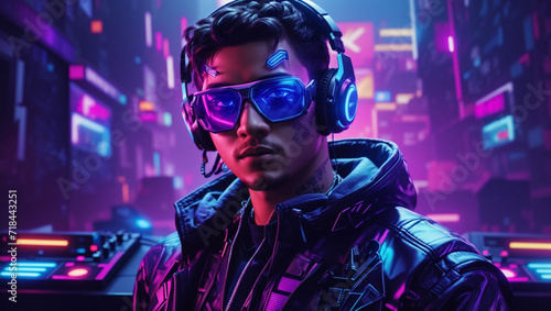 A portrait of a cyberpunk DJ inspired by Ready Player