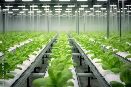 A modern farm that is growing green vegetables with sophisticated technology