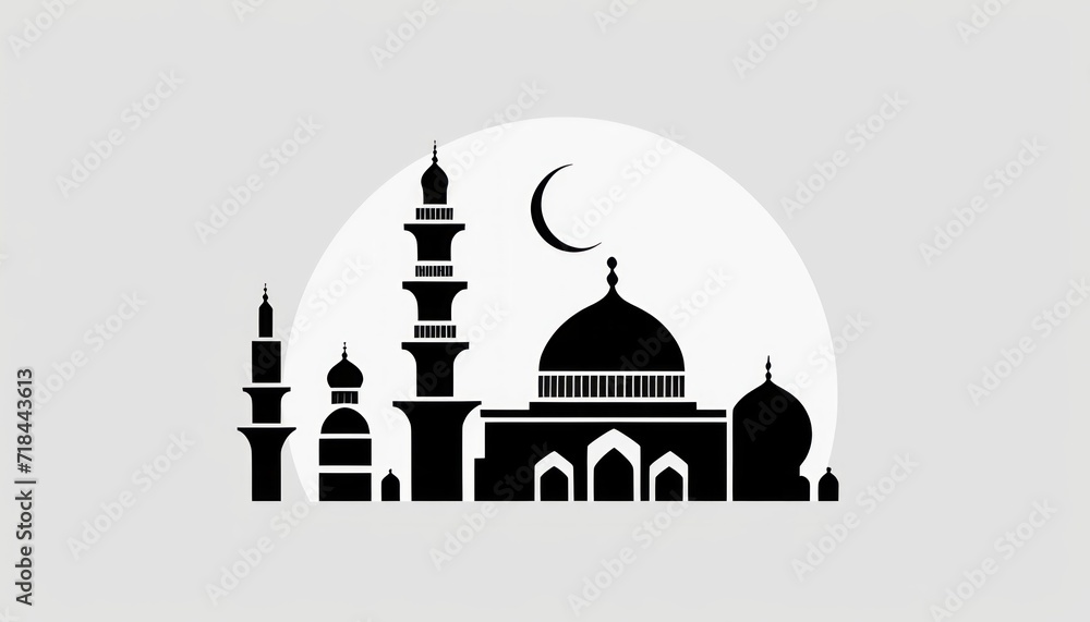 mosque at sunset or illustration of an icon, set of icons for design mosque, mosque Islamic Ramadhan, elements mosque muslim	