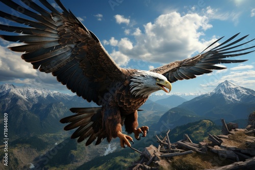 An eagle soaring in the blue sky