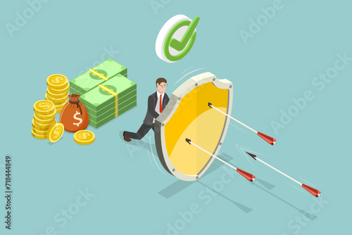 3D Isometric Flat Vector Illustration of Financial Security, Wealth Protection