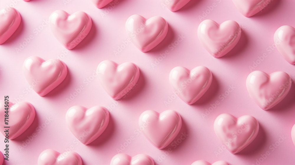 Arrangement of heart-shaped candies and chocolates on a pink background. Concept of Valentine's Day, White Day. Top view. Close up. Generative AI Arrangement of heart-shaped candies and chocolates on a pink background. Concept of Valentine's Day, White Day. Top view. Close up. Generative AI