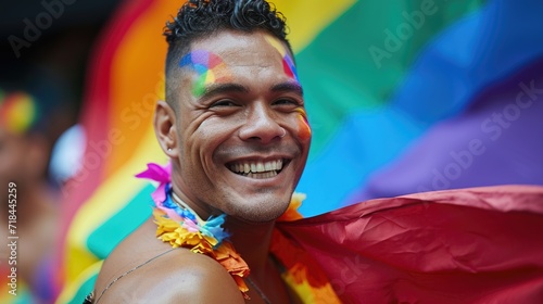 portrait of a person, a man with a rainbow colored flag on his body, 
