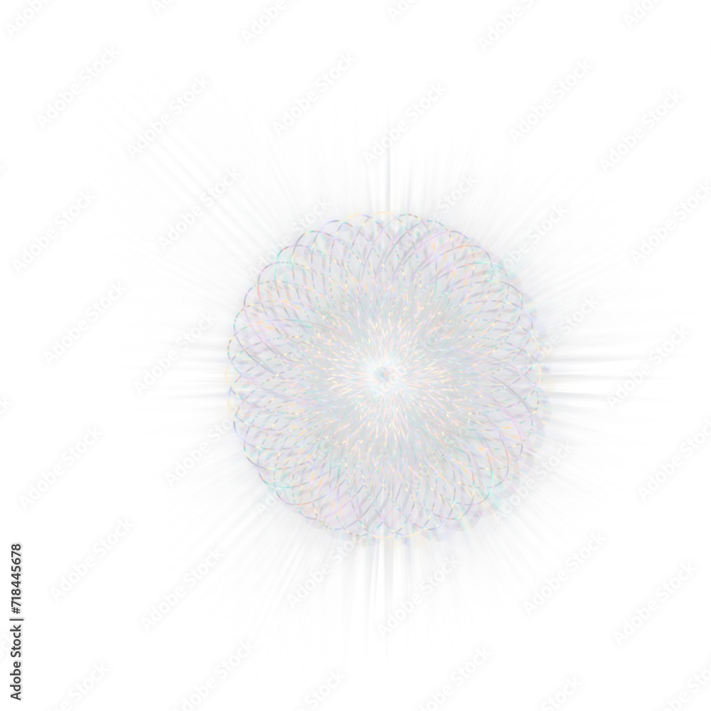 An abstract cut out transparent iridescent star burst design element. An abstract cut out transparent iridescent star burst design element.