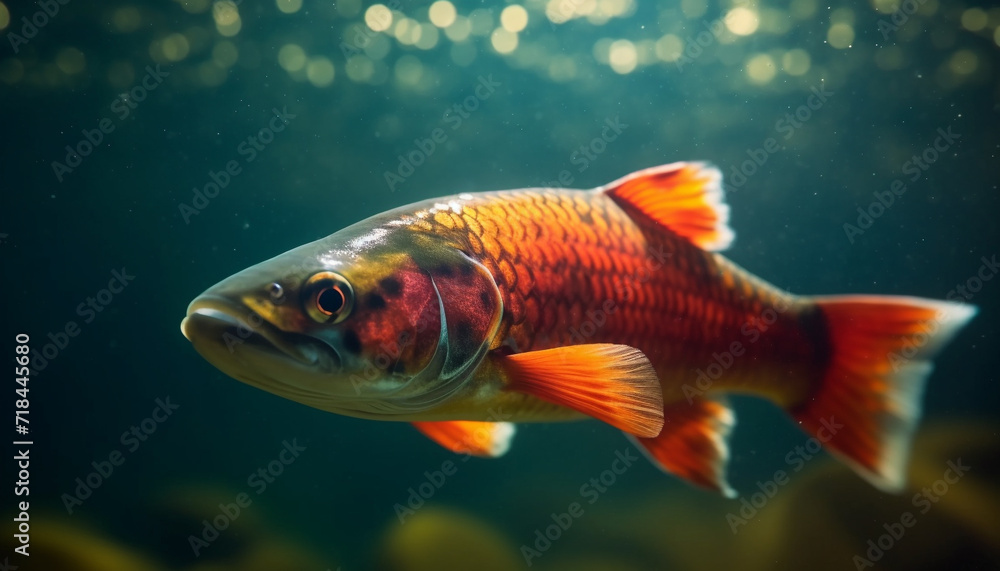 Naklejka premium A colorful fish swims in a tropical underwater reef generated by AI