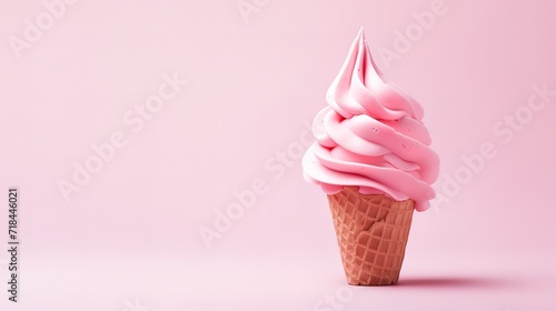 Rows of sweet ice cream in a cone With various flavors and various colors in the photo over a pink background. generative AI photo