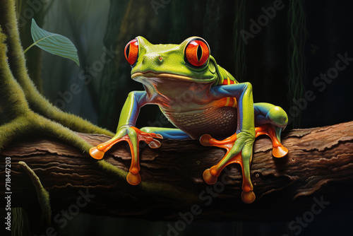 portrait of red eyed tree frog on a branch