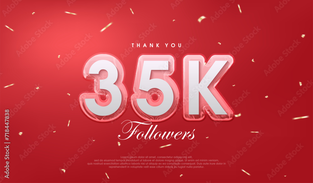 Red background for 35k followers celebration.