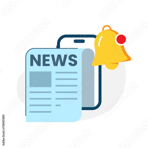 get notifications, subscribe digital daily news on smartphone concept illustration flat design vector. modern graphic element for landing page ui, infographic, icon