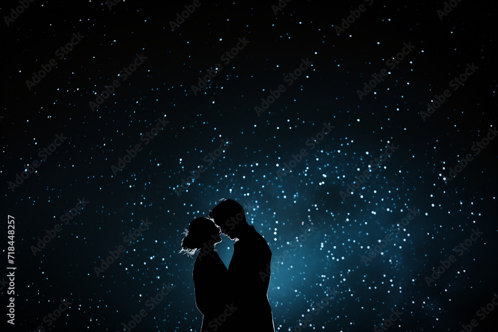 Couple embracing under starry sky