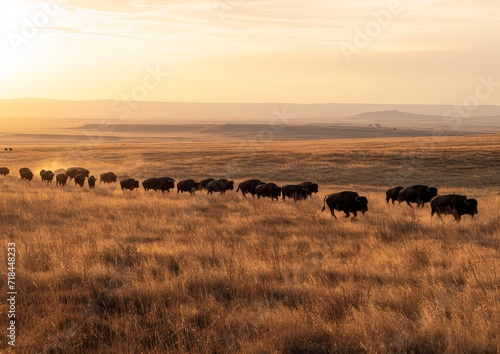 Herd of Cattle Walking Across Dry Grass Field
