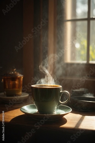 AI-Generated Morning Coffee Bliss - Aromatic Brew and Tranquil Steam