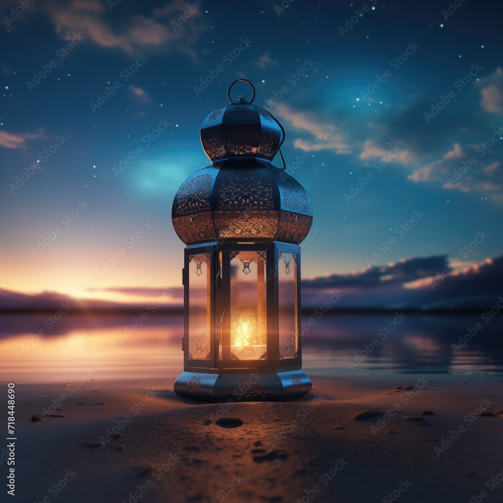 Cinematic Islamic Lantern in Front of Sunset Cinematic Islamic Lantern in Front of Sunset