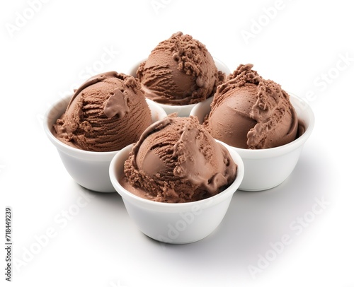 chocolate ice cream in a white bowl in the photo on a white background. generative AI