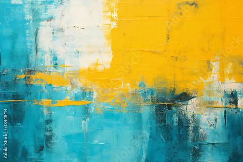 Grunge background material drawn with cool blue and yellow paint, Generative AI