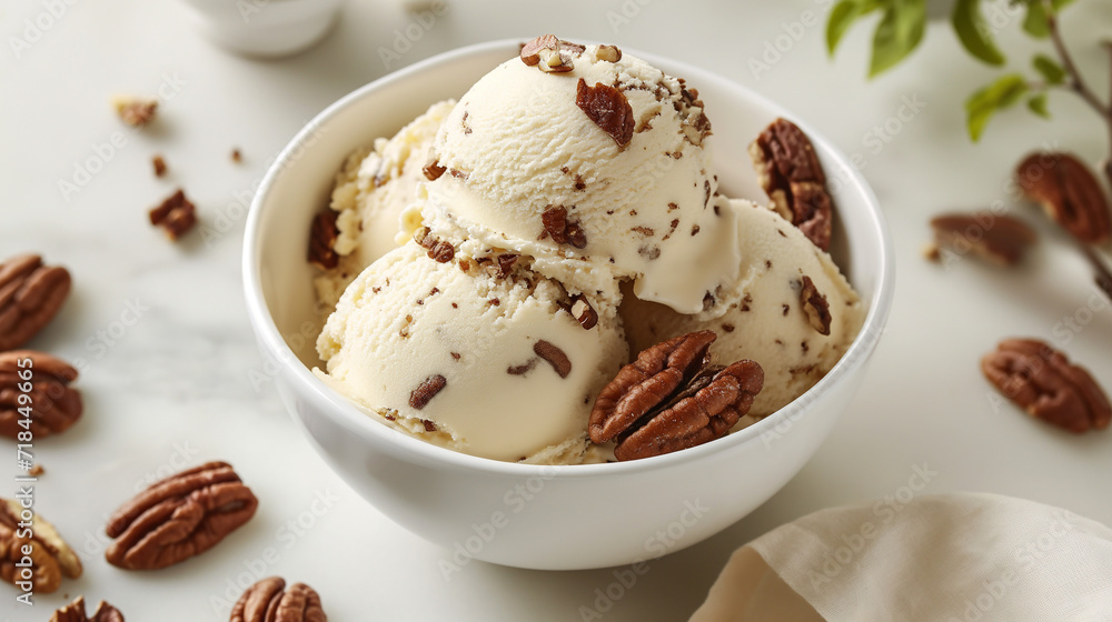 butter pecan ice cream in a white bowl butter pecan ice cream in a white bowl