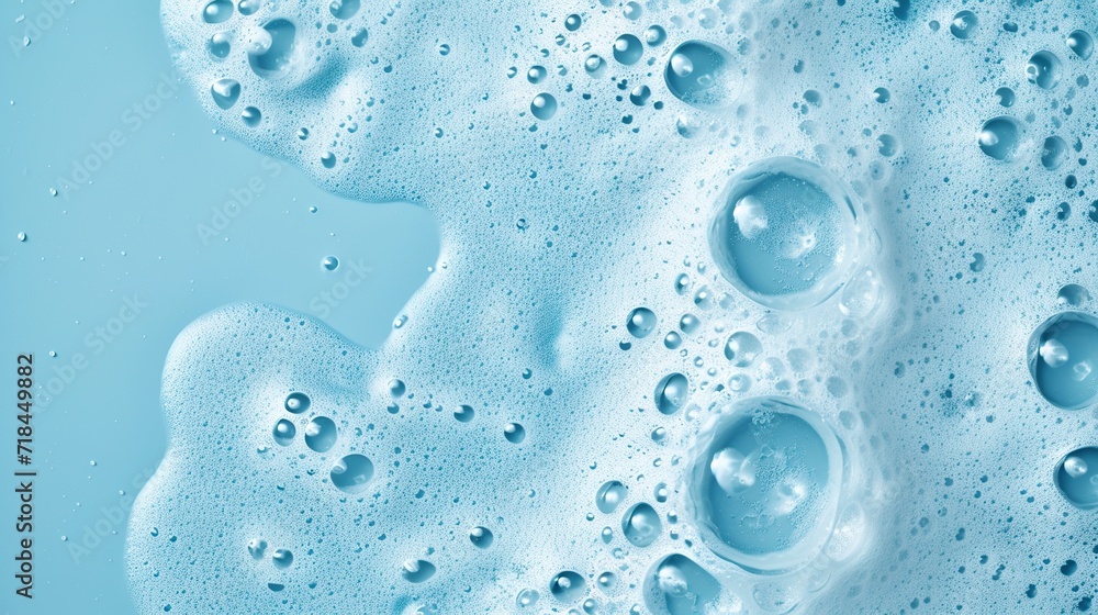 Illustration of thick shampoo foams with high quality studio lighting and copy space. Shampoo foams on a blue background top view. Illustration of thick shampoo foams with high quality studio lighting and copy space. Shampoo foams on a blue background top view.