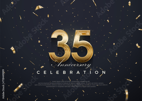 35th anniversary celebration, vector 3d design with luxury and shiny gold. Premium vector background for greeting and celebration. photo
