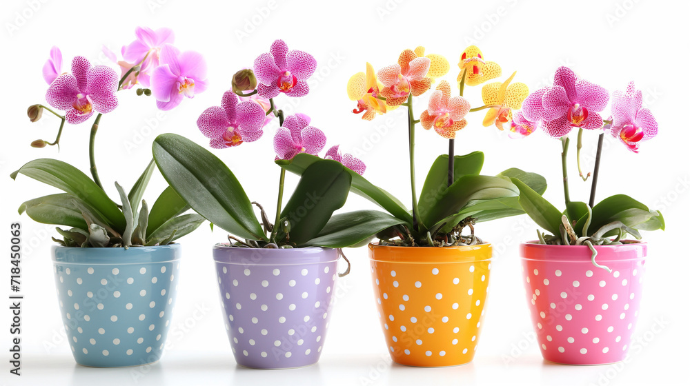 Obraz premium Orchid in colorful pot isolated