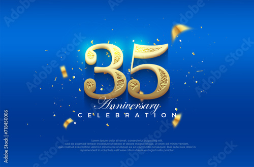 Premium vector 35th anniversary celebration background with fancy numeral glitter. Premium vector background for greeting and celebration.