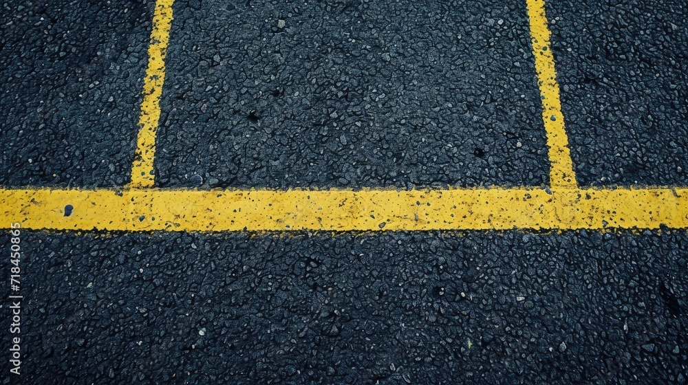 Fototapeta premium Image of dark asphalt road with yellow line from top view. Ffull frame textured background of black asphalt. Detail of yellow line on black asphalt painted.