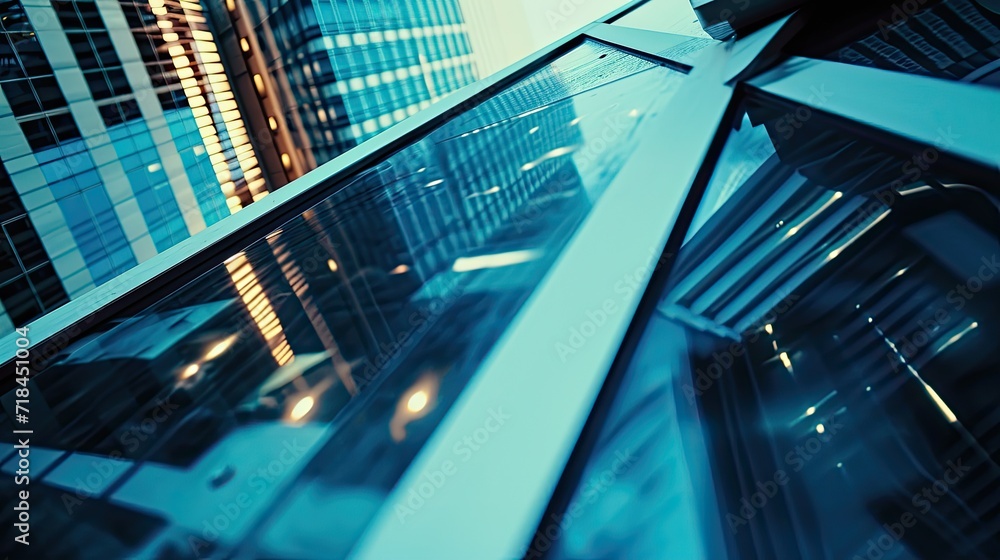Image of a modern glass skyscraper reflecting the blue sky. Refection of contemporer buildings on a skyscraper facade. Image of a modern glass skyscraper reflecting the blue sky. Refection of contemporer buildings on a skyscraper facade.
