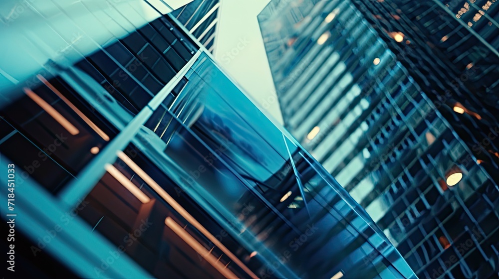 Image of a modern glass skyscraper reflecting the blue sky. Refection of contemporer buildings on a skyscraper facade. Image of a modern glass skyscraper reflecting the blue sky. Refection of contemporer buildings on a skyscraper facade.