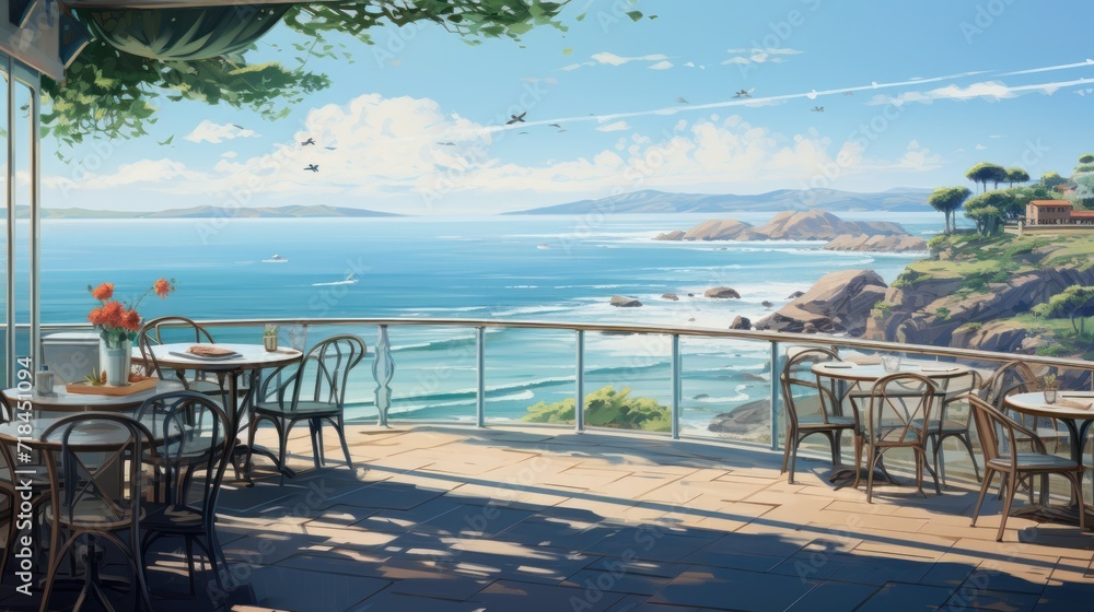 A quiet seaside cafe with ocean views  AI generated
