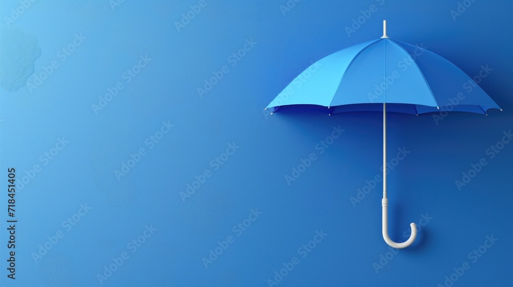A blue umbrella against a matching blue background with a subtle texture