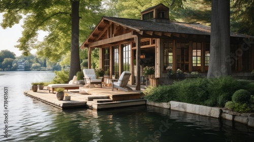 A serene lakeside cottage with a private dock AI generated