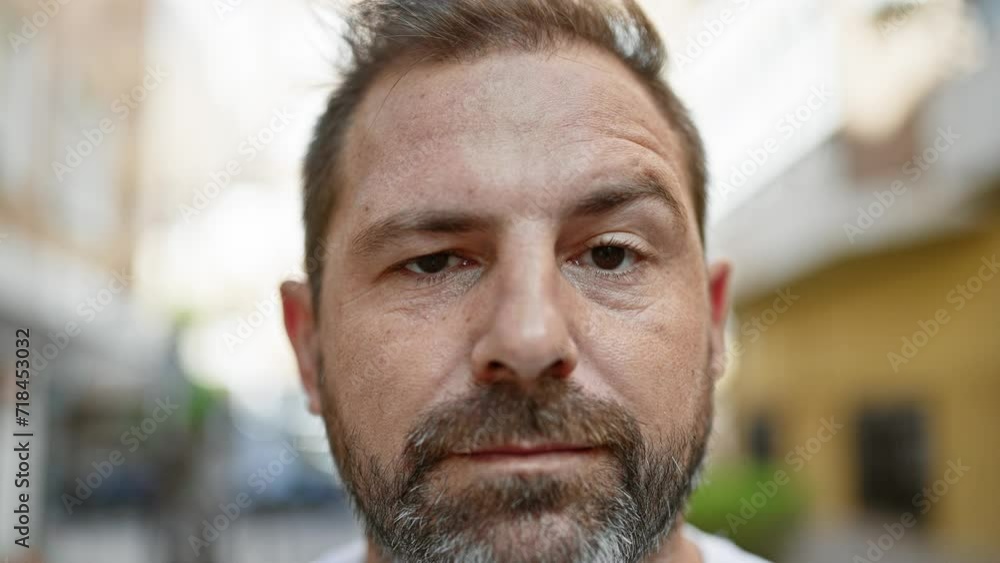 Portrait of a mature bearded man with grey hair on an urban city street. Portrait of a mature bearded man with grey hair on an urban city street.