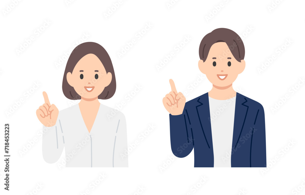 指差しのポーズをするビジネスパーソン男女のセット【人物ベクターイラスト素材】 指差しのポーズをするビジネスパーソン男女のセット【人物ベクターイラスト素材】