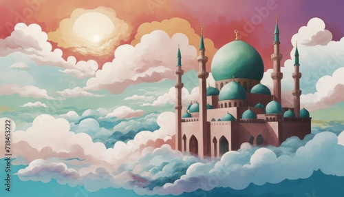 mosque watercolor painting or watercolor painting of the castle © Rahmat 