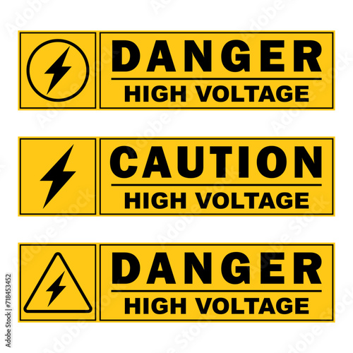 danger caution high voltage area sticker label signage yellow printable sign template design