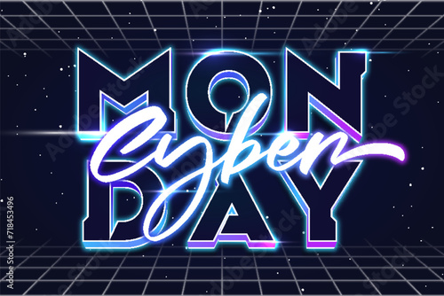 cyber monday neon light style retrowave vaporize typography editable text effect font style template design