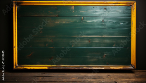 Old, dark wooden plank frame on a weathered wall generated by AI