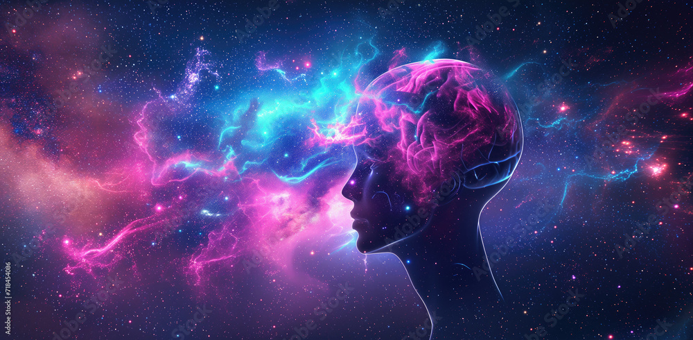 Silhouette of a head with a cosmic brain Silhouette of a head with a cosmic brain