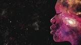 Silhouette of a woman's profile with a cosmic background