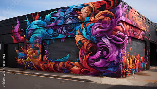 Multi colored building exterior, modern architecture, vibrant colors, abstract design generated by AI