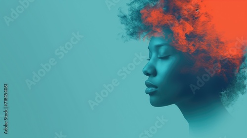Woman's profile with abstract orange smoke