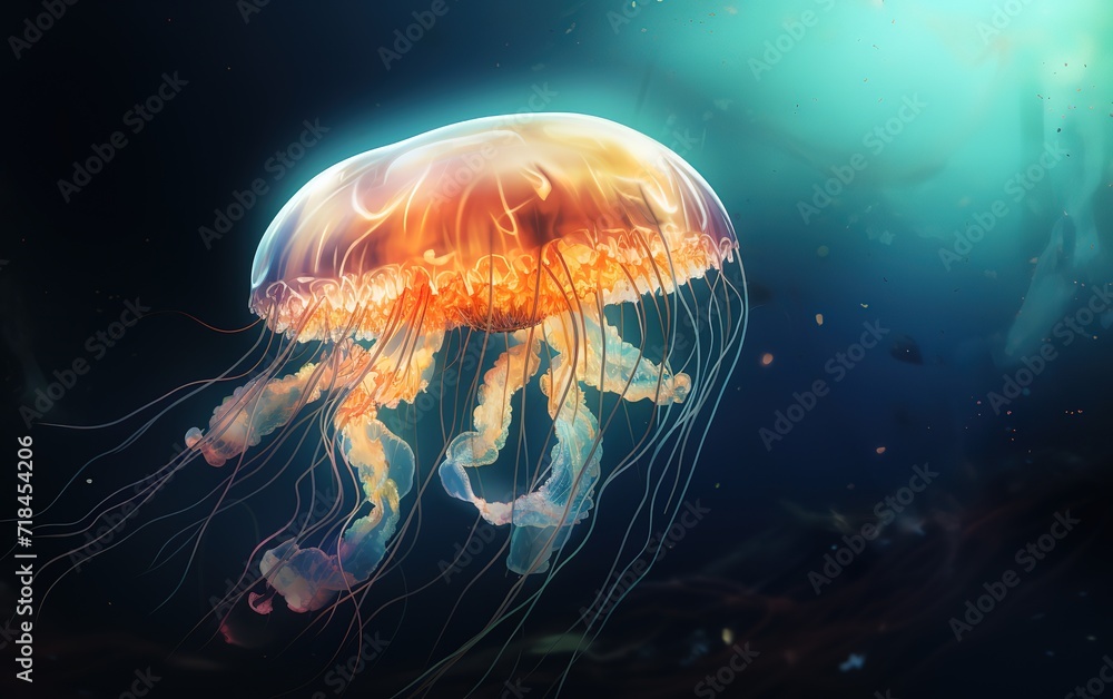 A jellyfish swimming in the ocean. generative AI A jellyfish swimming in the ocean. generative AI