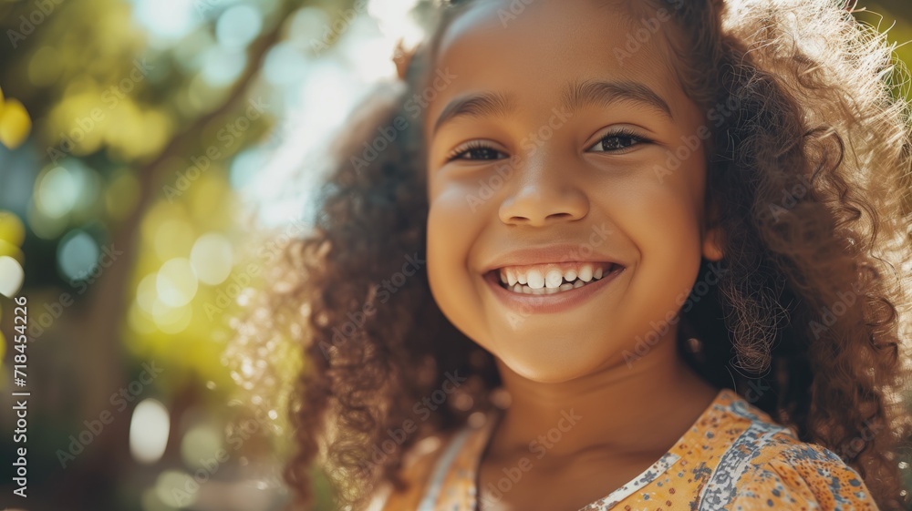 Joyful young girl with a bright smile outdoors Joyful young girl with a bright smile outdoors
