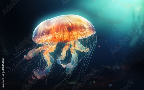 A jellyfish swimming in the ocean. generative AI © original logo
