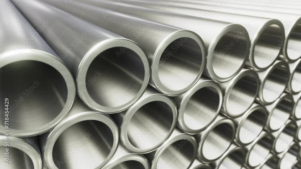 Tracking DOF camera looping 3D animation of the titanium pipes stacked at warehouse rendered in UHD Tracking DOF camera looping 3D animation of the titanium pipes stacked at warehouse rendered in UHD