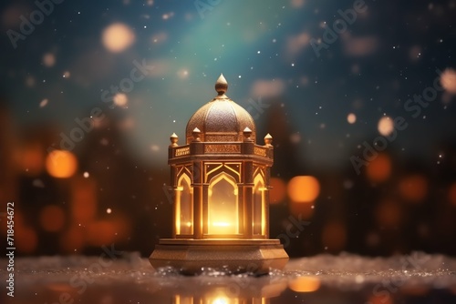 Eid mubarak and ramadan kareem greetings with islamic lantern and mosque. Eid al fitr background © KaitoDesign