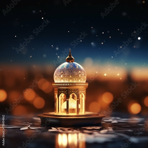 Eid mubarak and ramadan kareem greetings with islamic lantern and mosque. Eid al fitr background